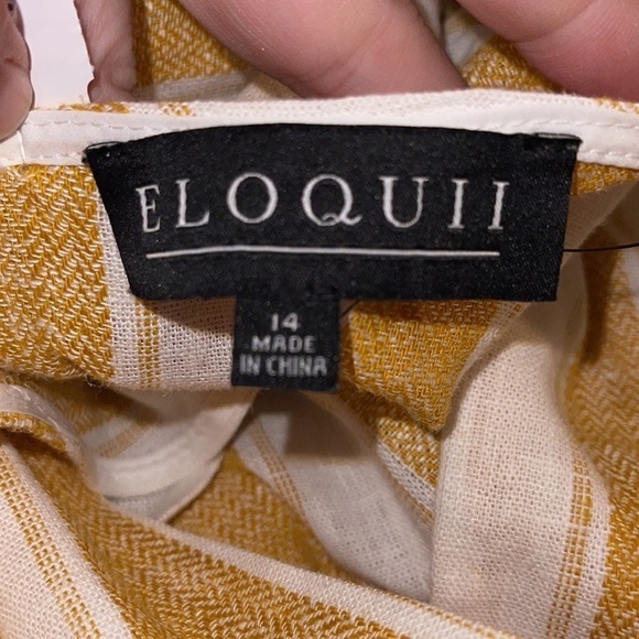 NWT ELOQUII Yellow & Ivory Striped V-Neck Linen Tie Waist Midi Dress, Size 14 - Picture 6 of 7